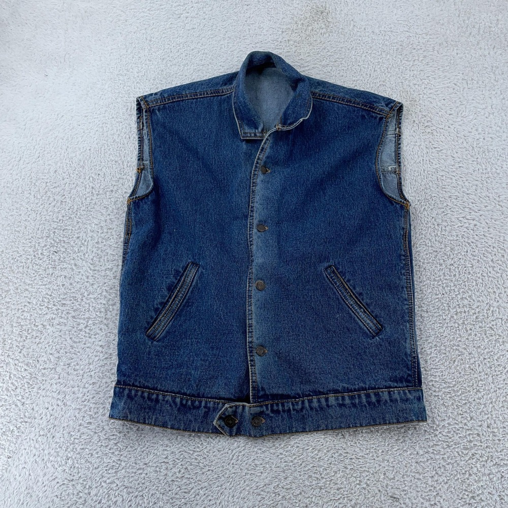 Vtg Jordache Jeans Denim Vest S/M Blue Snap Button Front Western Workwear Rugged
